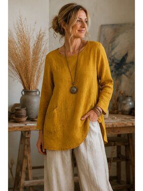 Flax Mustard Yellow Linen Tunic